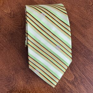 VERSACE Vintage Medusa Head Neon Green Striped Tie 100% Silk Tie Made In Italy
